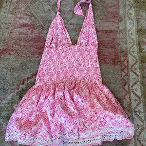 Love Shack Fancy; Pink Floral Halter Dress; XS
